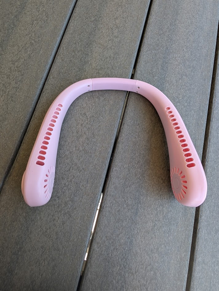 Pink hands free neck fan