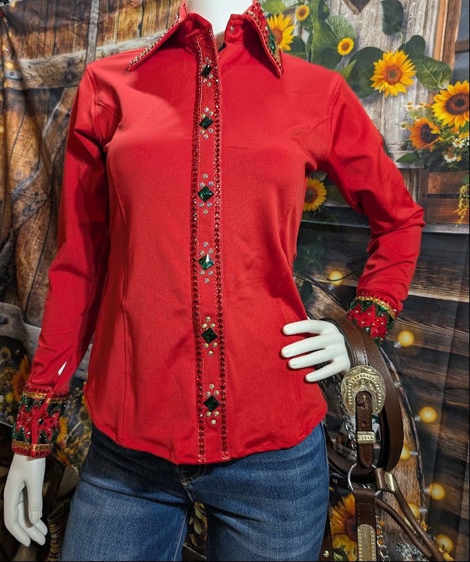 Red Western Show Shirt front view 
