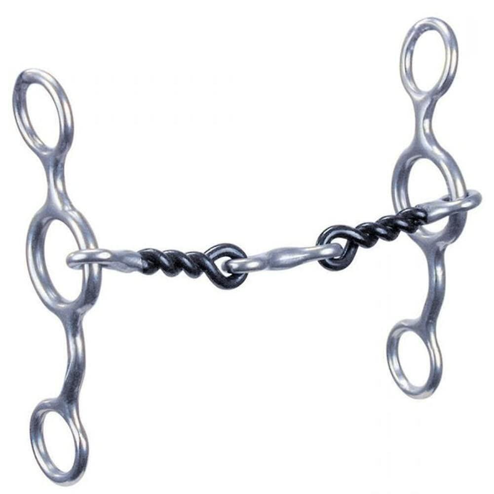 Metal horse bridle bit on a white background