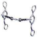 Metal horse bridle bit on a white background