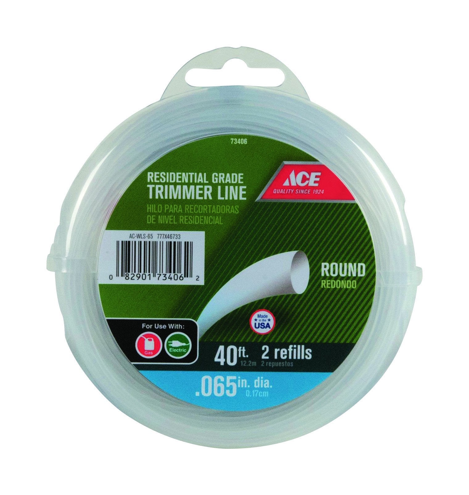 Ace brand residential grade trimmer line packaging on a white background