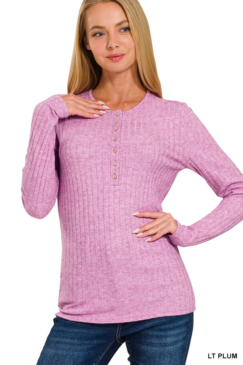 Zenana Ribbed long sleeve button down top