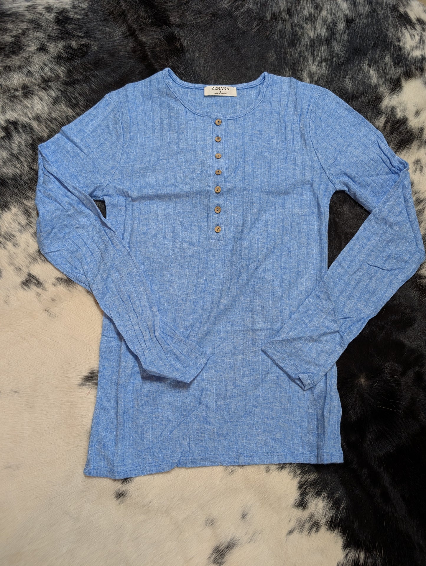 Zenana Ribbed long sleeve button down top