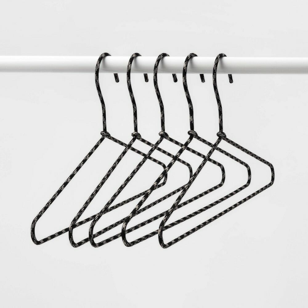Gray fabric-wrapped stainless steel hangers set of five
