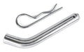 A metal trailer hitch pin and clip hole, designed for heavy duty applications in automotive towing.