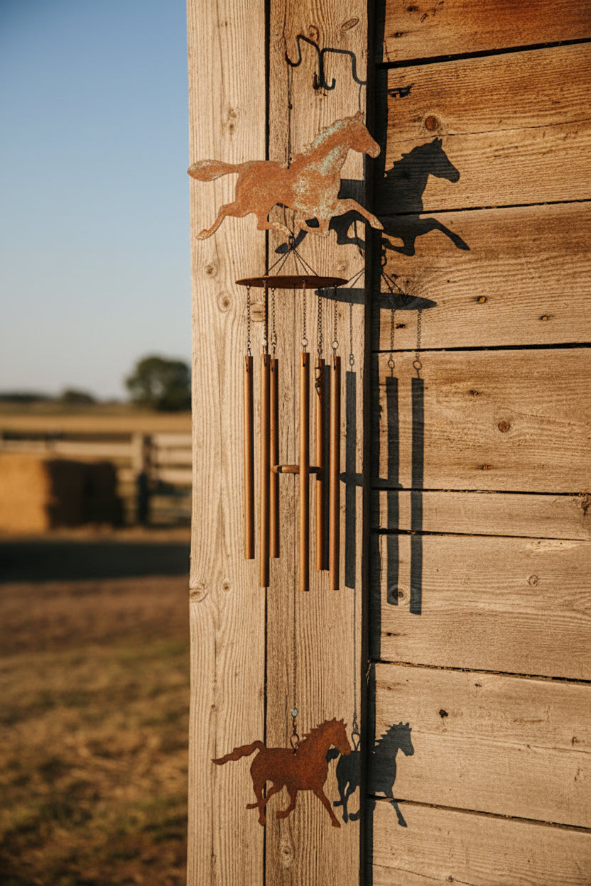 Rustic Horse wind chime with horseshoe and beads