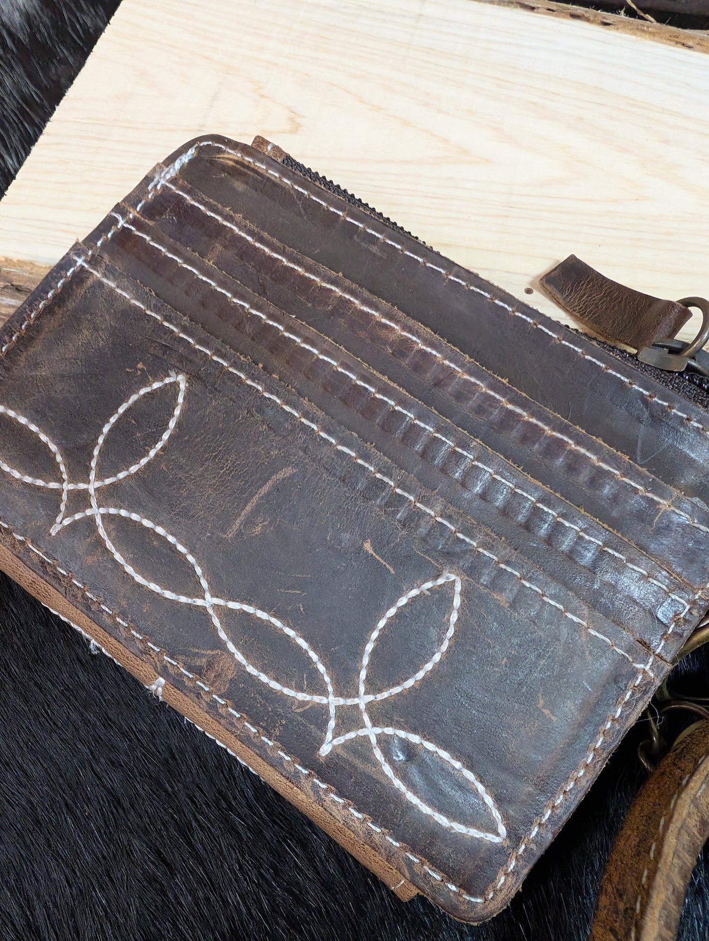 Rustic Leather ID Bangle w/ Boot Stitch