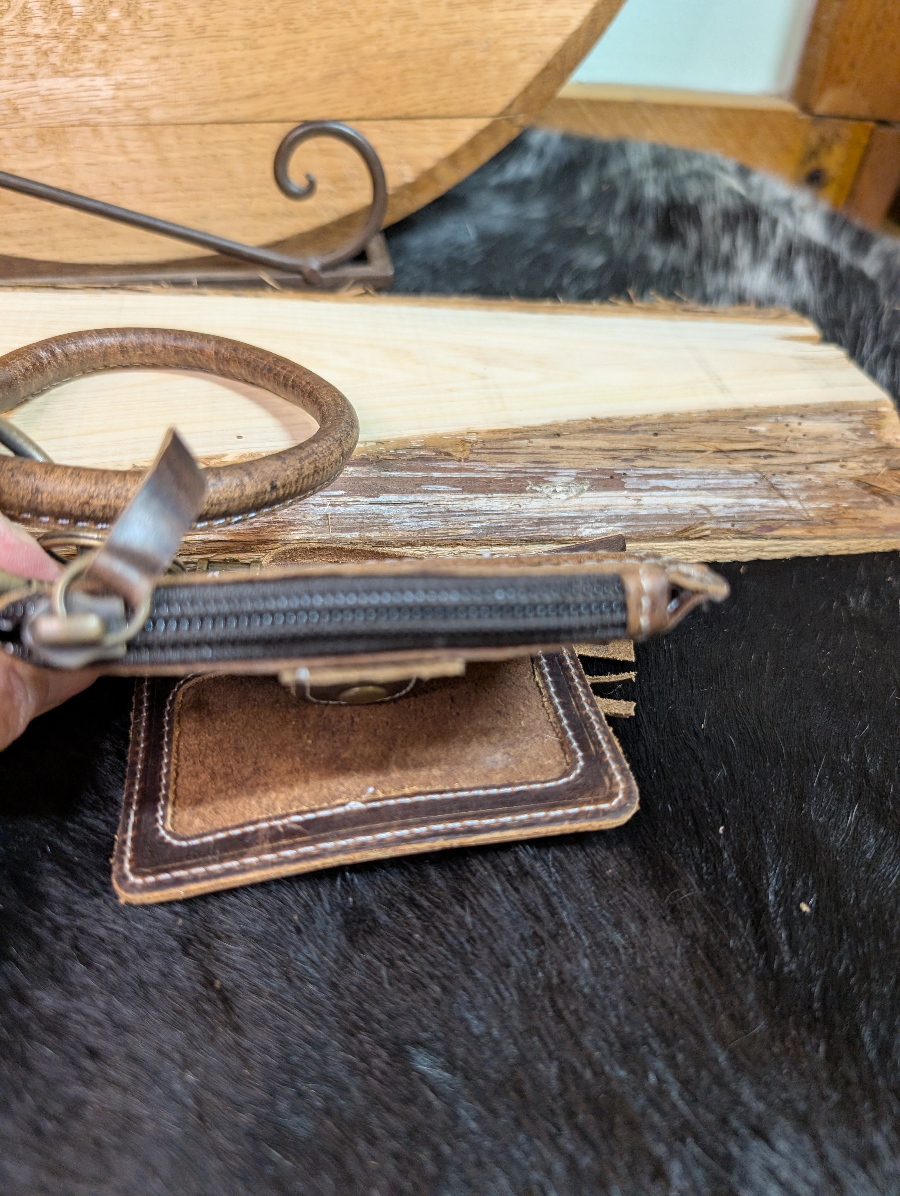 Rustic Leather ID Bangle w/ Boot Stitch