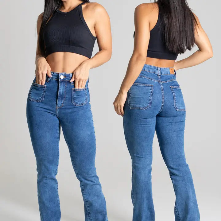 Sawary Mid-Rise Boot Cut Jeans in Cobalt Blue
