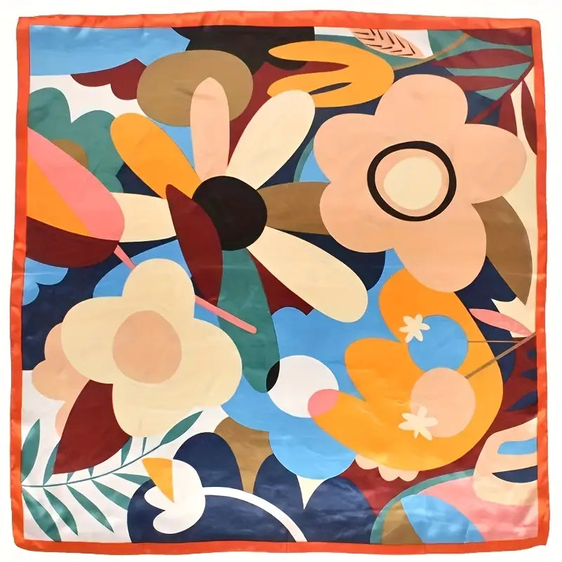 Colorful floral patterned wild rag/scarf with abstract shapes