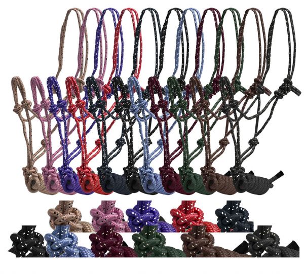 Showman Horse size braided nylon cowboy knot rope halter with removable matching 7.5 ft lead