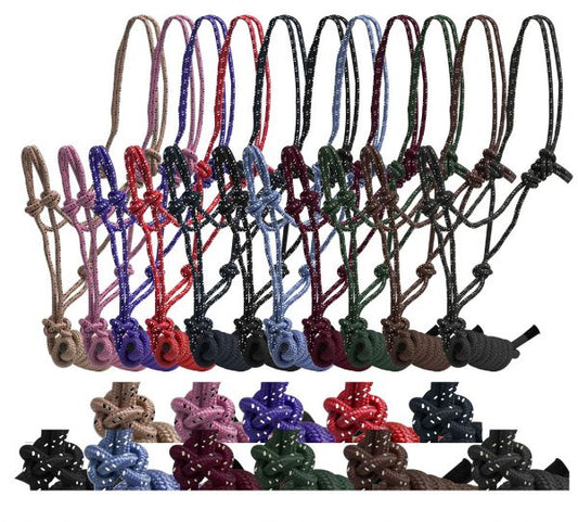 Showman Horse size braided nylon cowboy knot rope halter with removable matching 7.5 ft lead