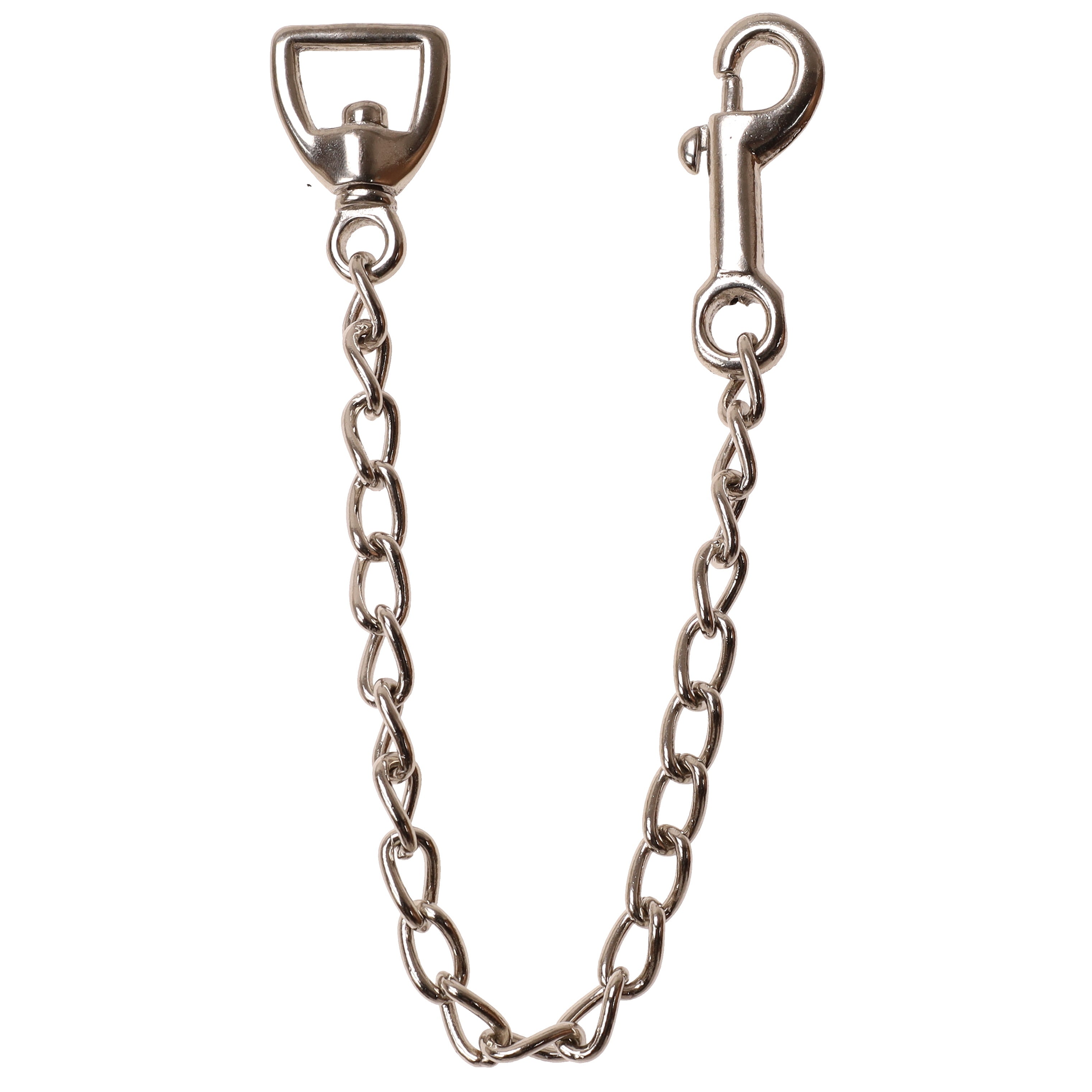 Handcrafted rust resistant metal lead chain for horses, 18 inches long with a quick attach bolt snap.