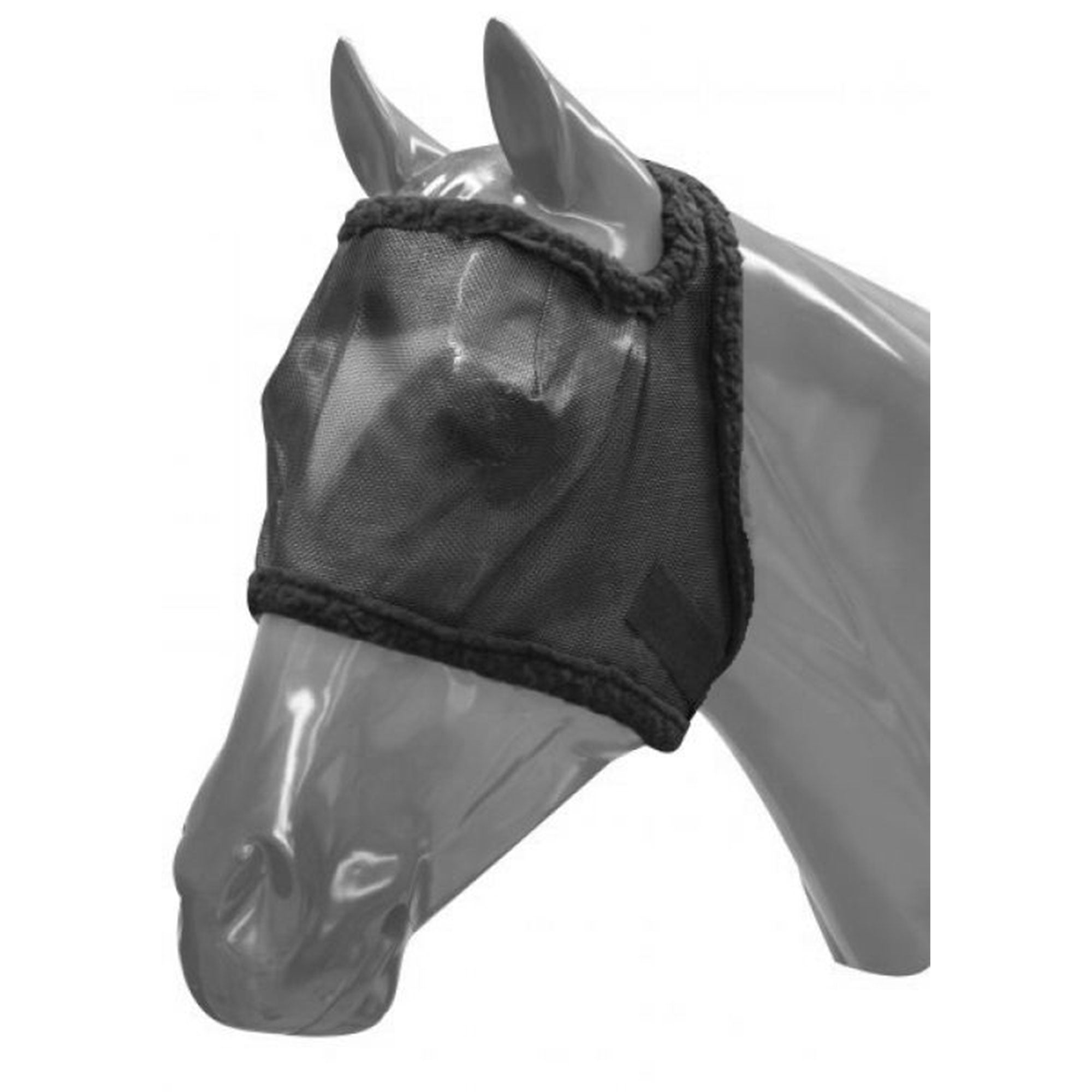 Showman Mesh Fly Mask with Fleece Trim and no ears fits a small horse. 