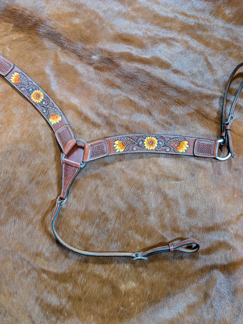 Showman leather breast collar with sunflowers