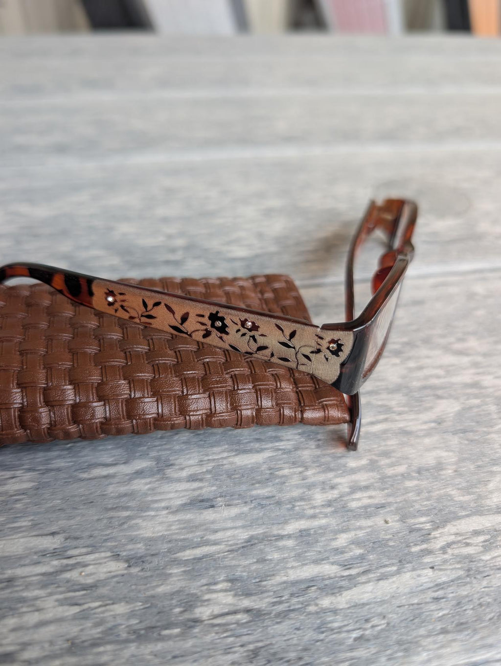 Close-up of stylish reader glasses