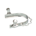 A polished stainless steel spur with a sidewinder design, featuring a swivel button.
