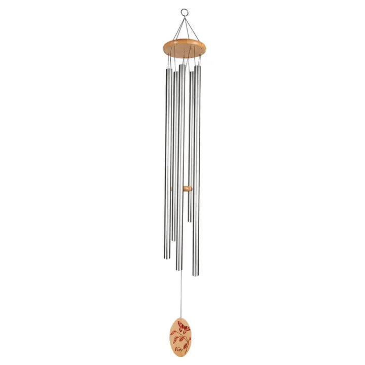 Silver wind chime with wooden accents 