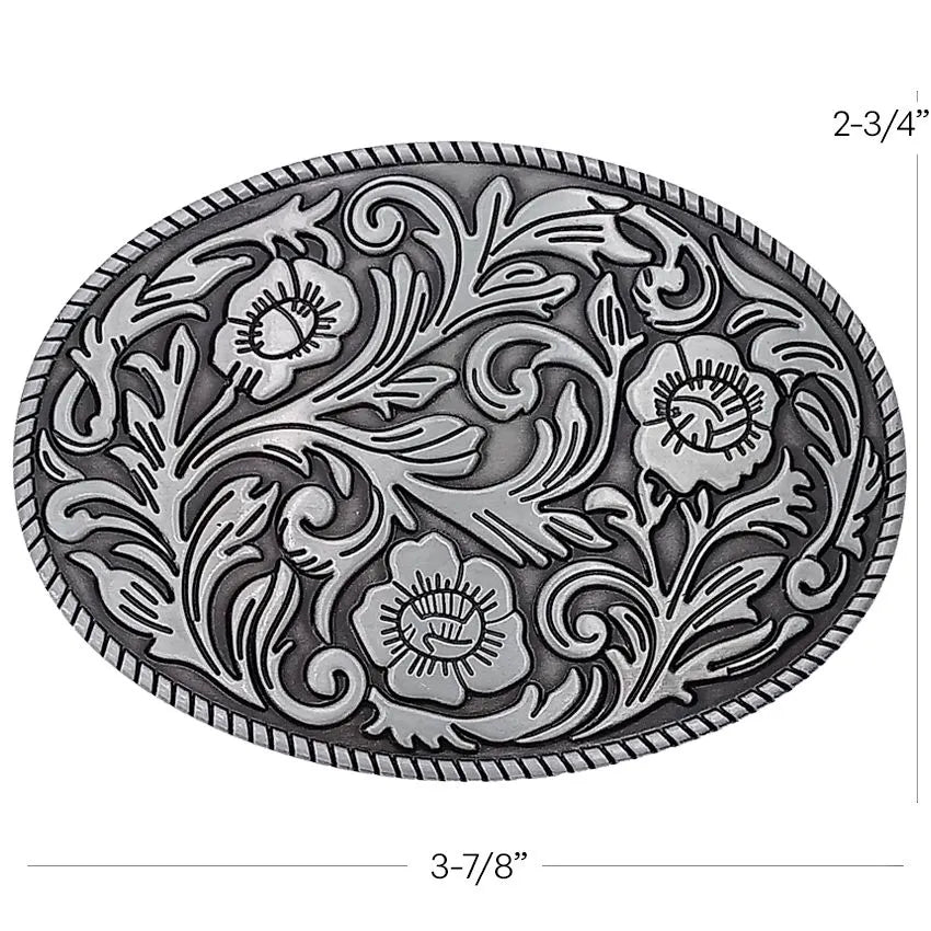 Silver Floral Western Belt Buckle