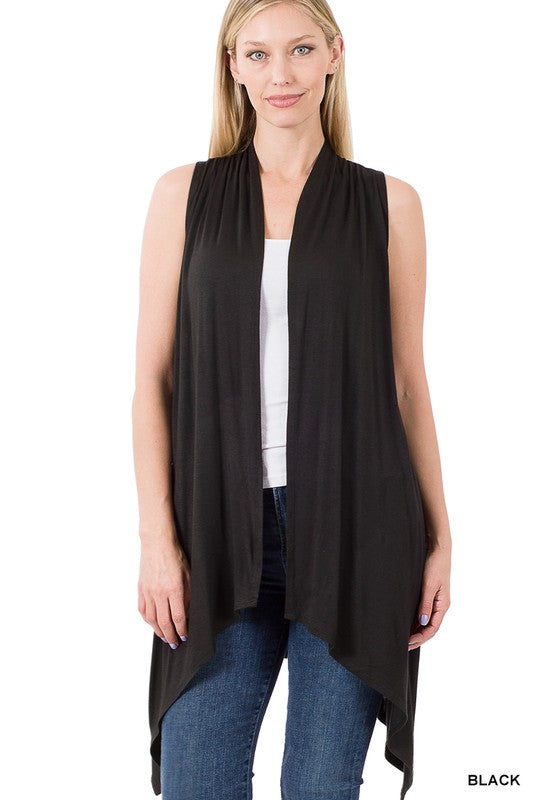 Zenana Flow & Go sleeveless lightweight cardigan in soft draped fabric