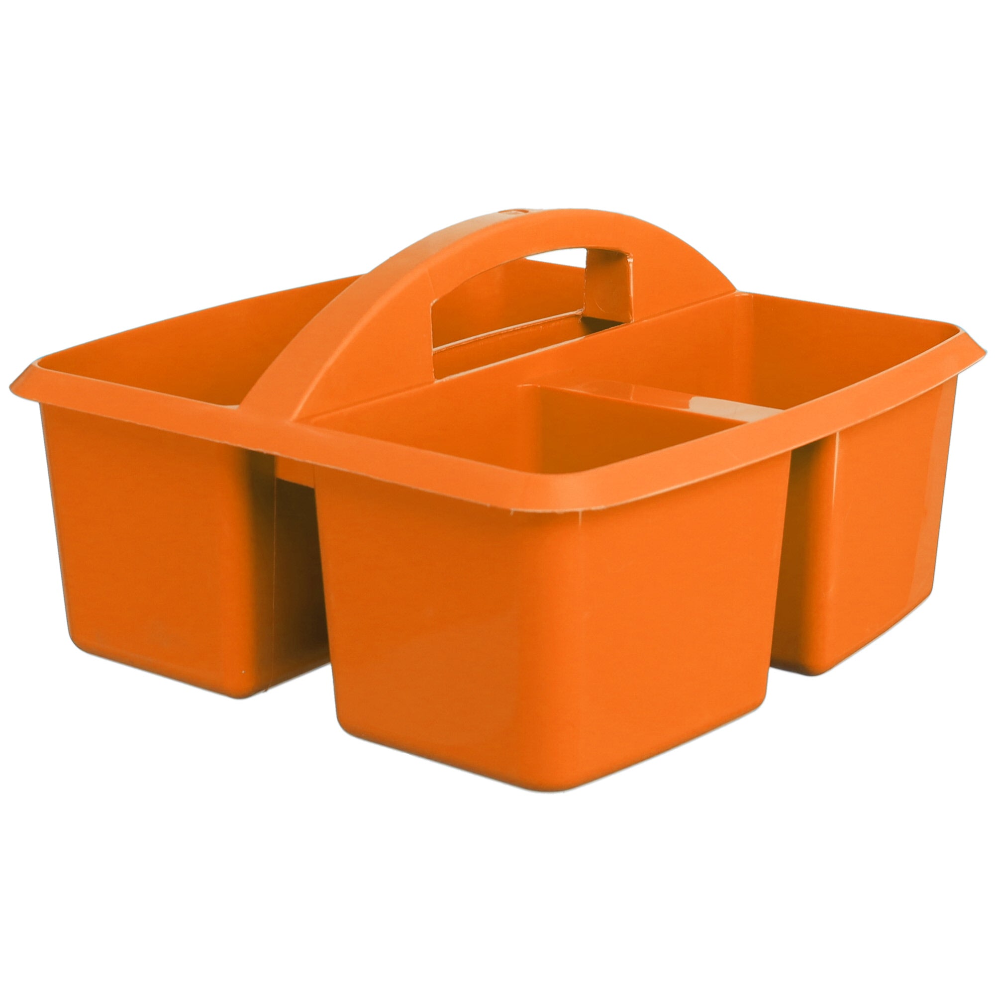 Small orange grooming caddy with handle. 