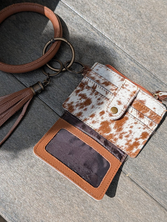 Speckled Brown and white wristlet  bangle card and coin holder