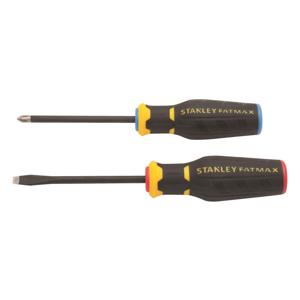 Two Stanley FatMax screwdrivers on a white background