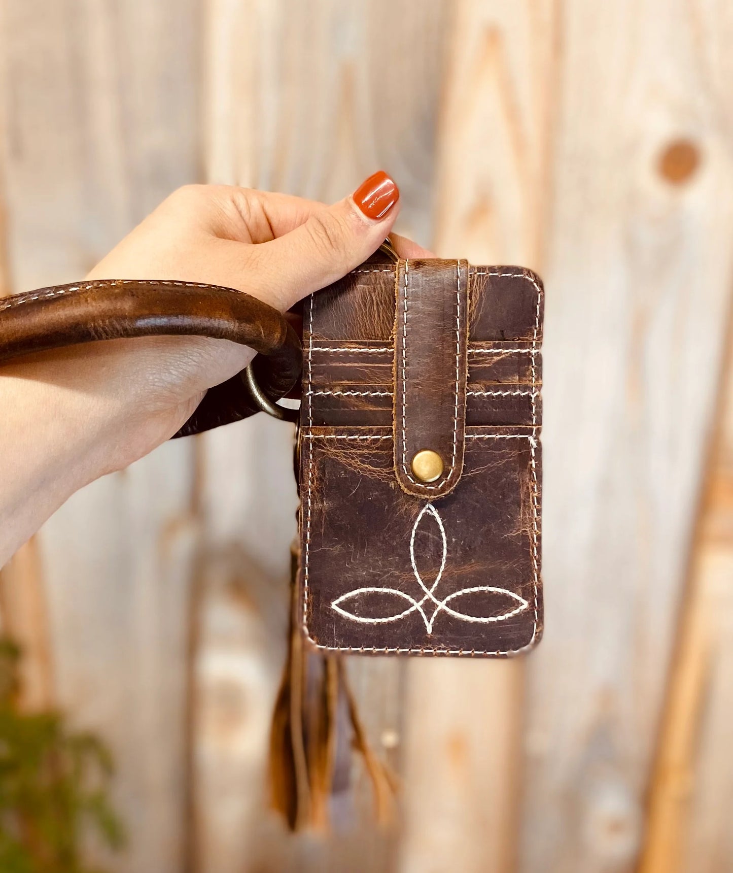 Stitched Leather Cardholder Bangle