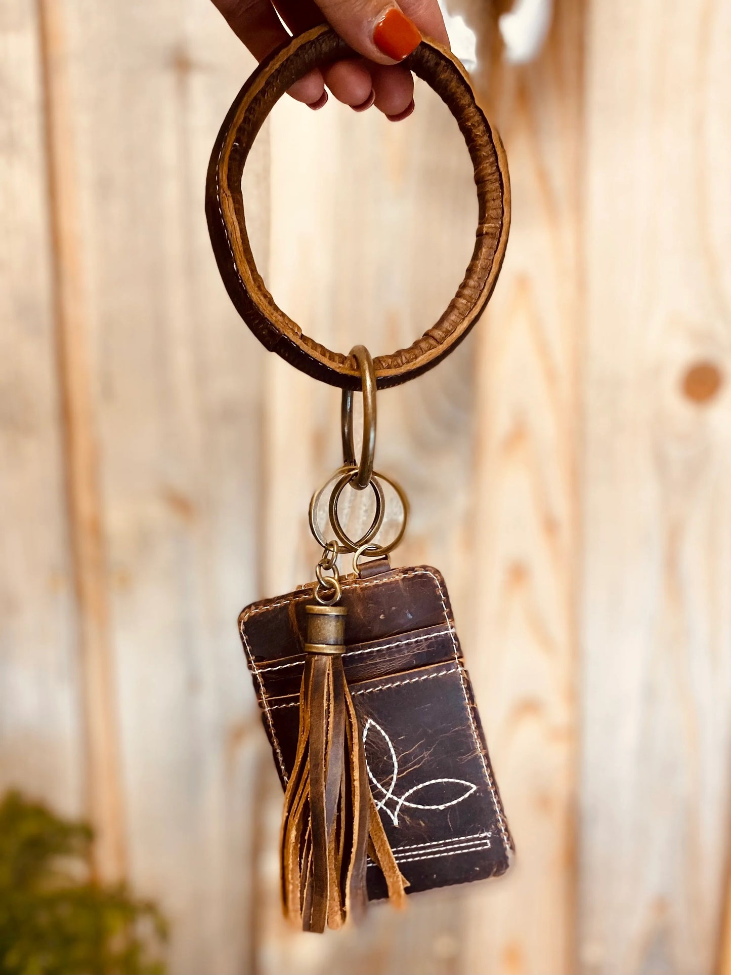 Stitched Leather Cardholder Bangle