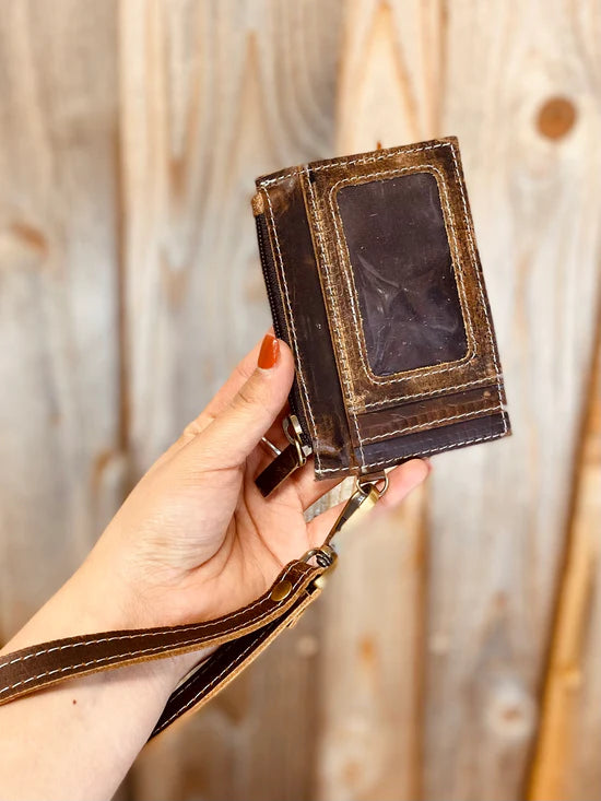Stitched Leather cardholder view of window