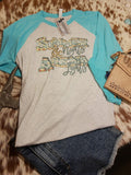 Western raglan shirt with “Summer Nights & Arena Lights” graphic design