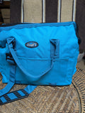 Blue bag with 'Tough 1' logo on a textured surface