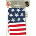 Close-up of cotton fabric on American flag-themed bandanas with white stars on blue