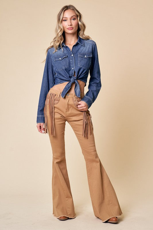 Denim Top,girls western denim shirt