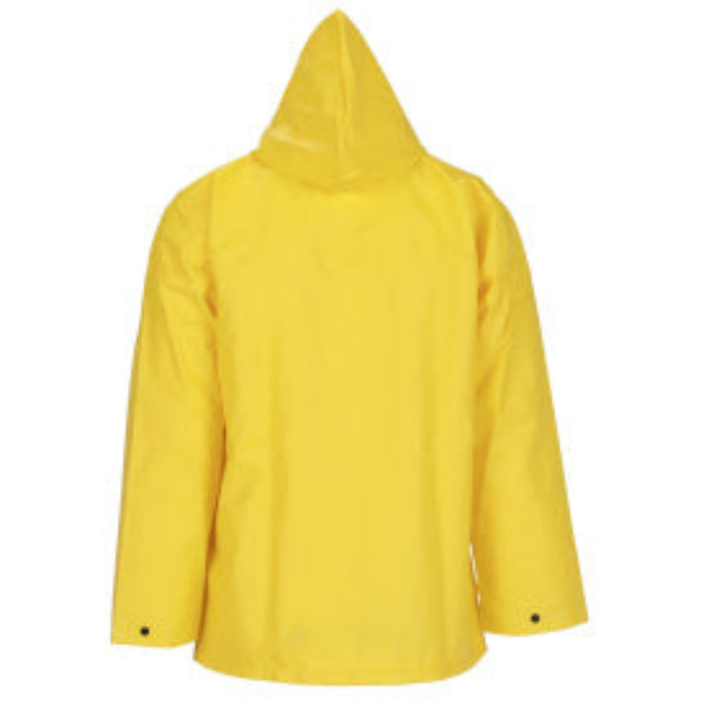 Back view of Tingley yellow raincoat.