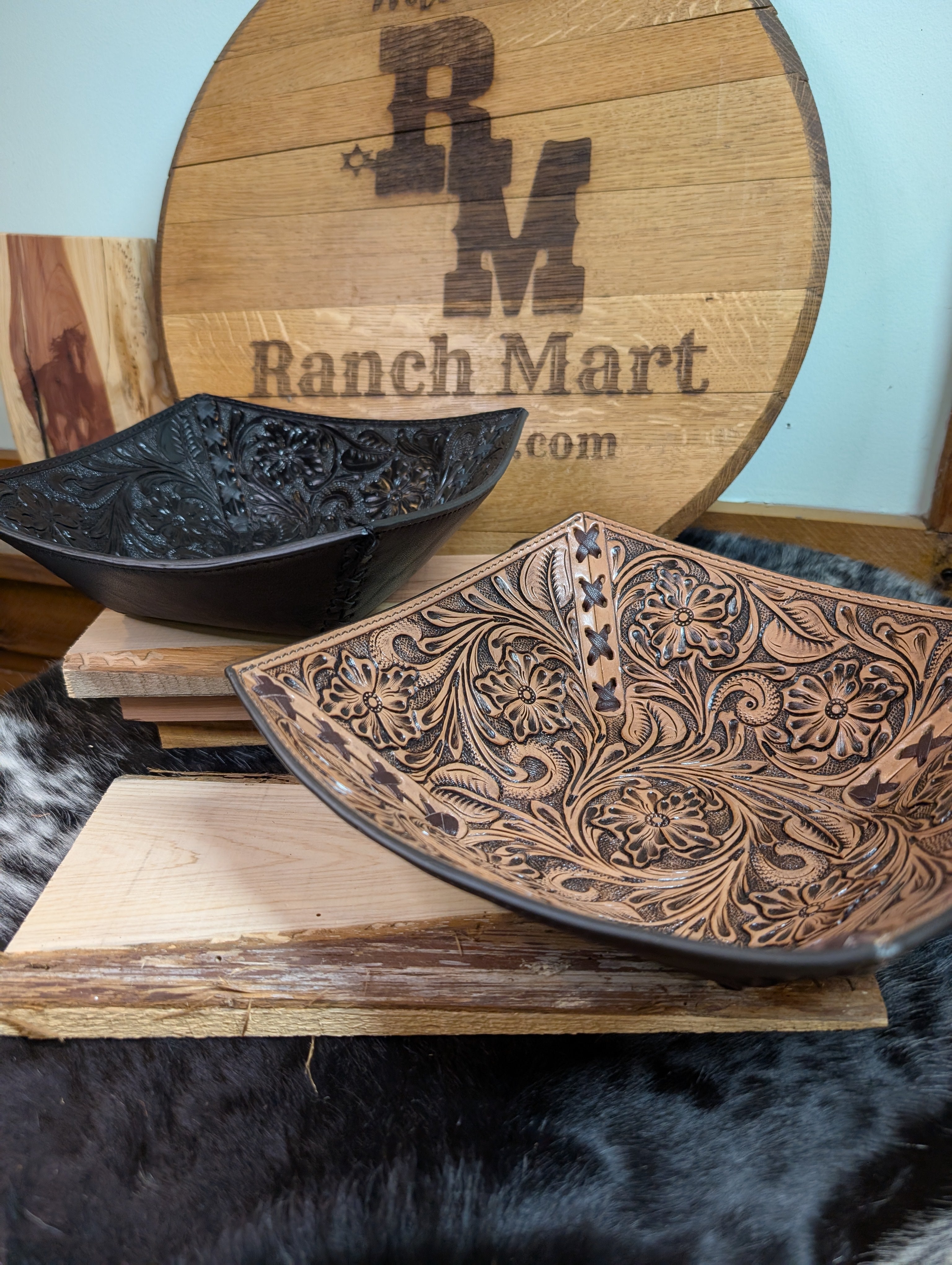 Tooled Leather Decorative Bowl