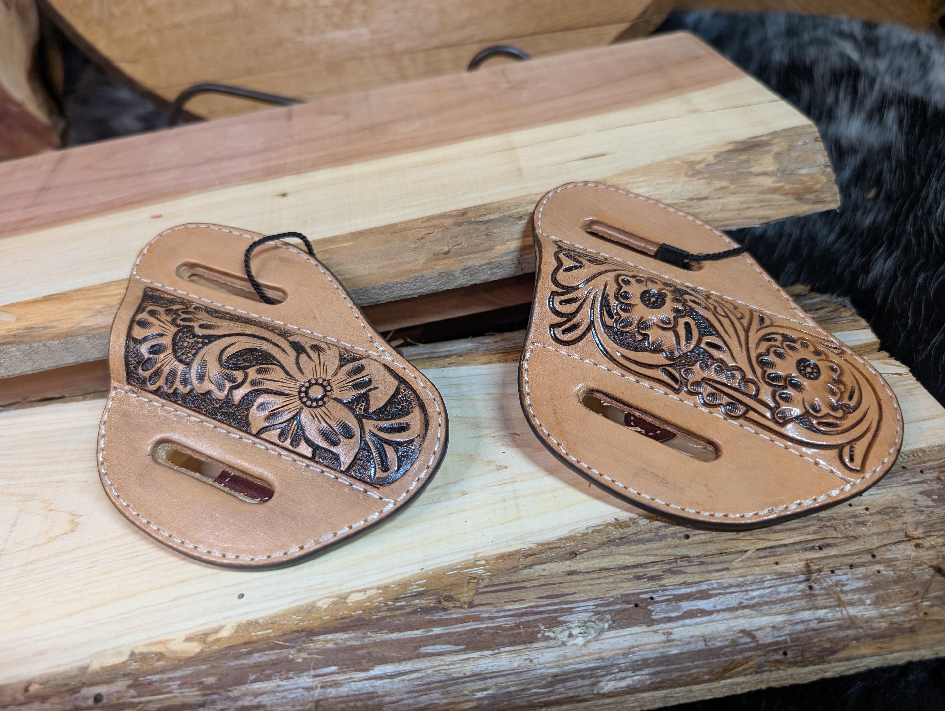 Tooled Leather Trapper Knife Sheath - Floral