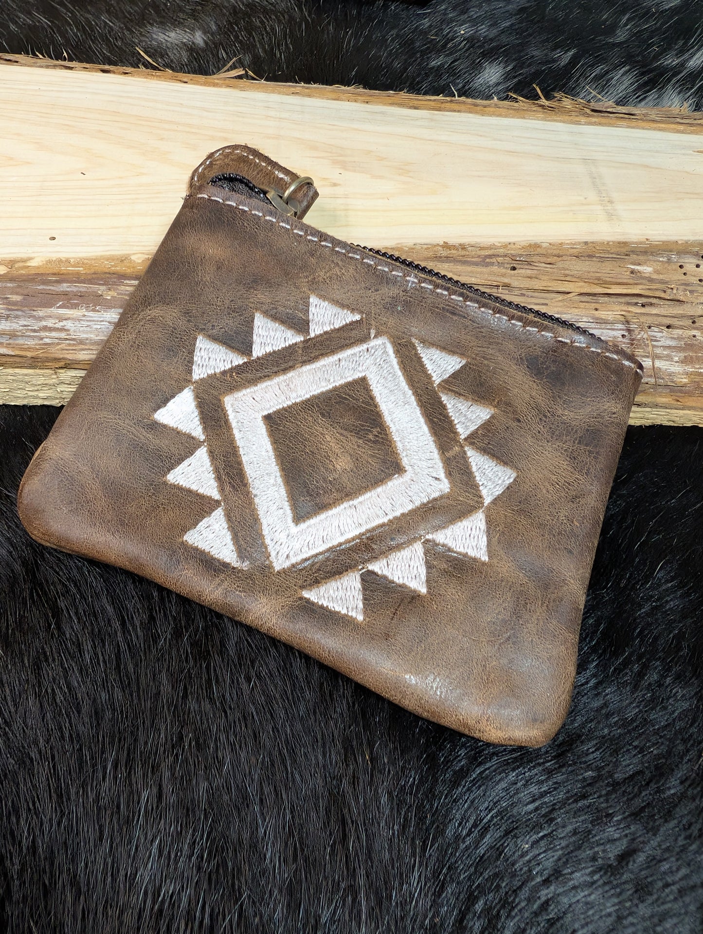 Tooled Rustic Leather Coin Pouch