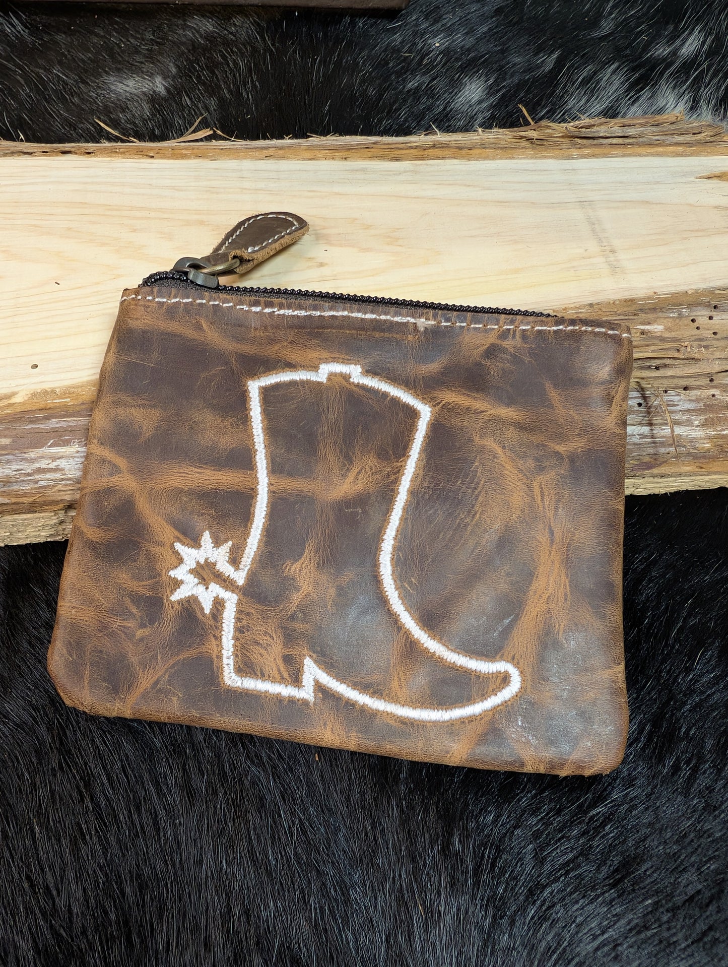 Tooled Rustic Leather Coin Pouch