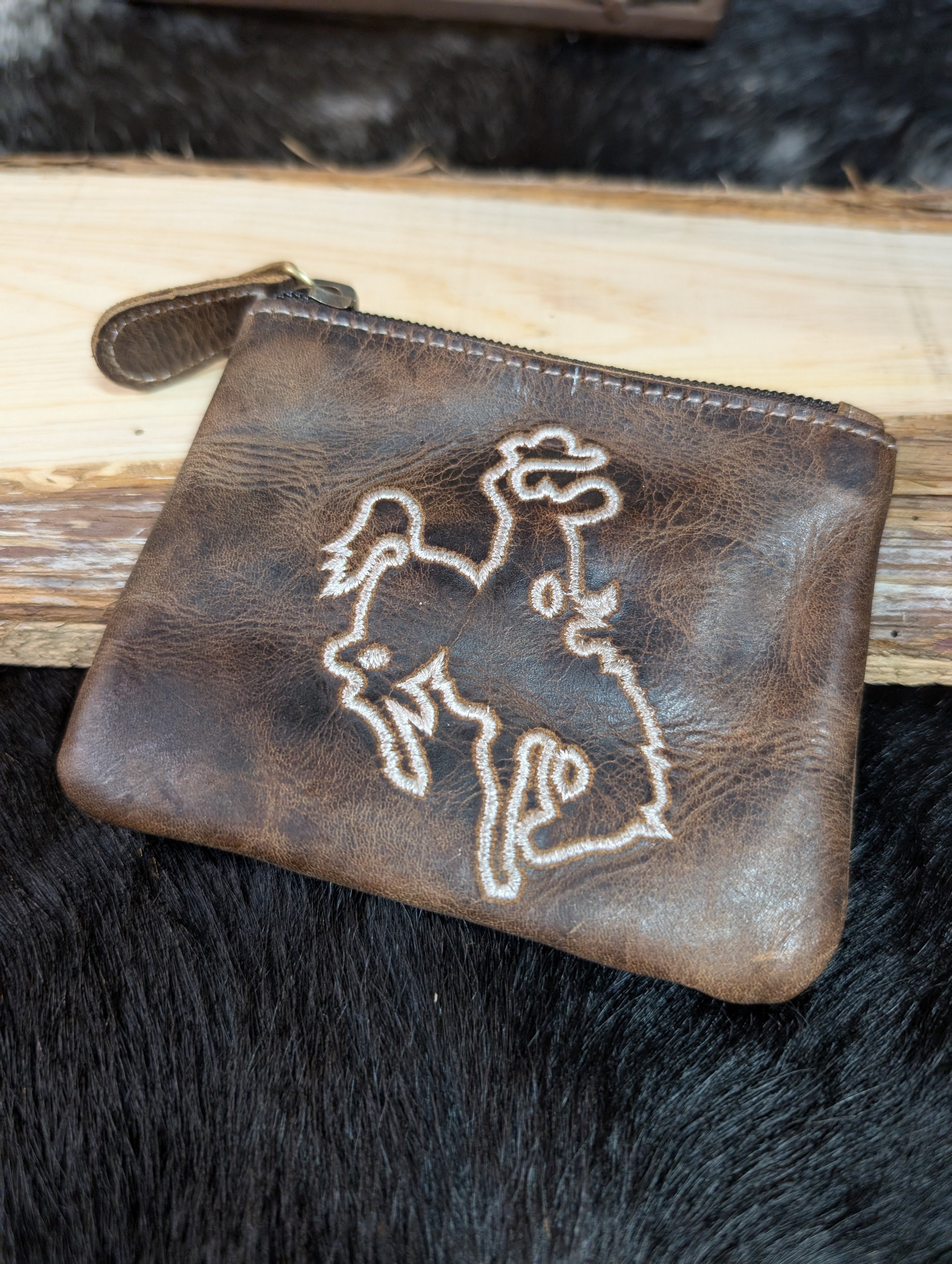 Tooled Rustic Leather Coin Pouch