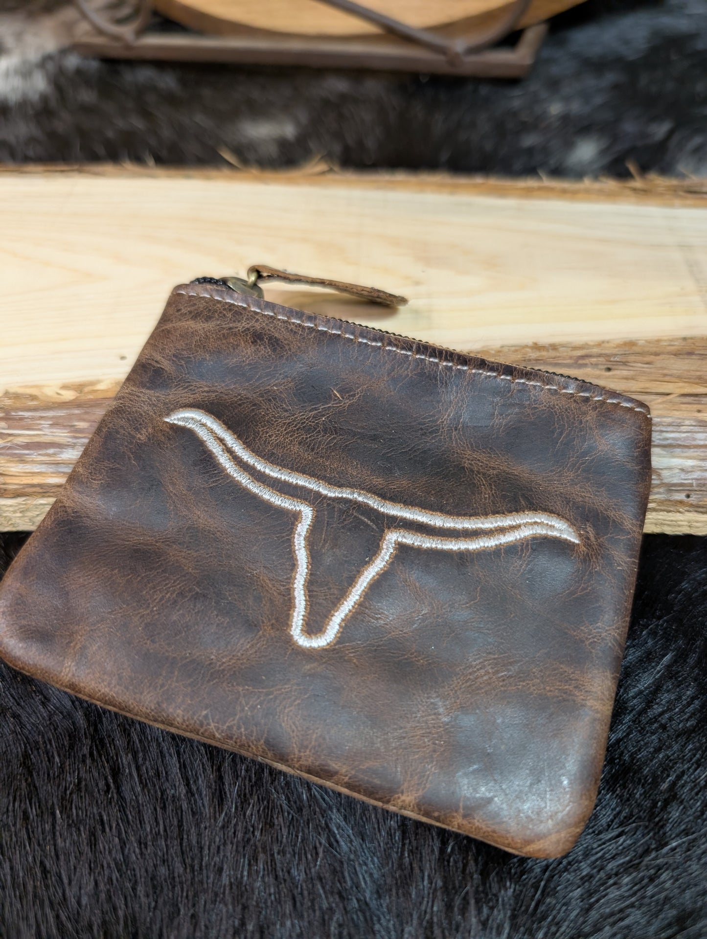 Tooled Rustic Leather Coin Pouch