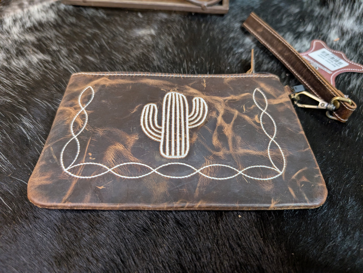 Tooled Rustic Leather Wristlet