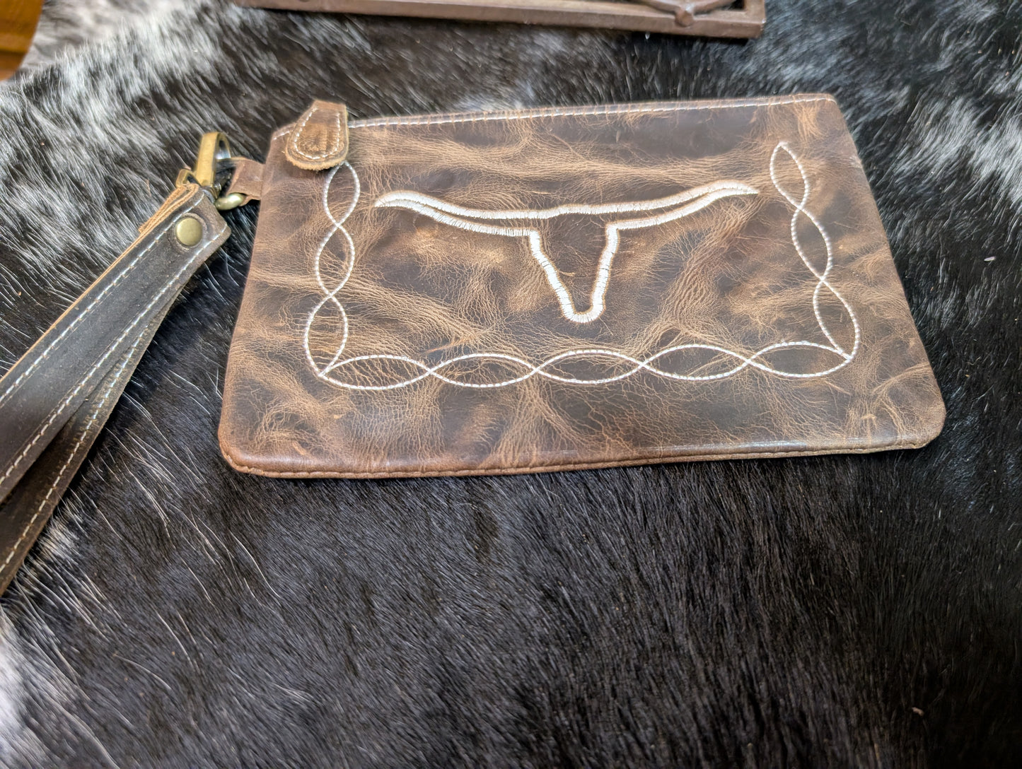 Tooled Rustic Leather Wristlet