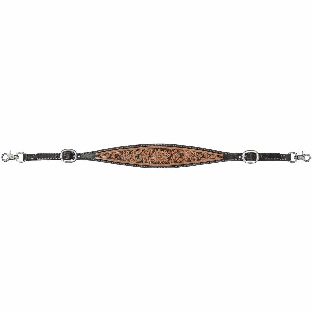 Royal King leather wither strap with hand-carved tooling and double buckle adjustment