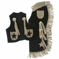 Tough-1 youth black leather vest and chaps set with star design, medium size, final clearance