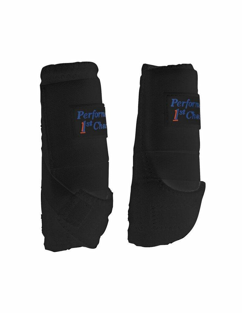 Pair of Tough-1 neoprene sport boots designed for miniature horses, featuring secure hook-and-loop straps.
