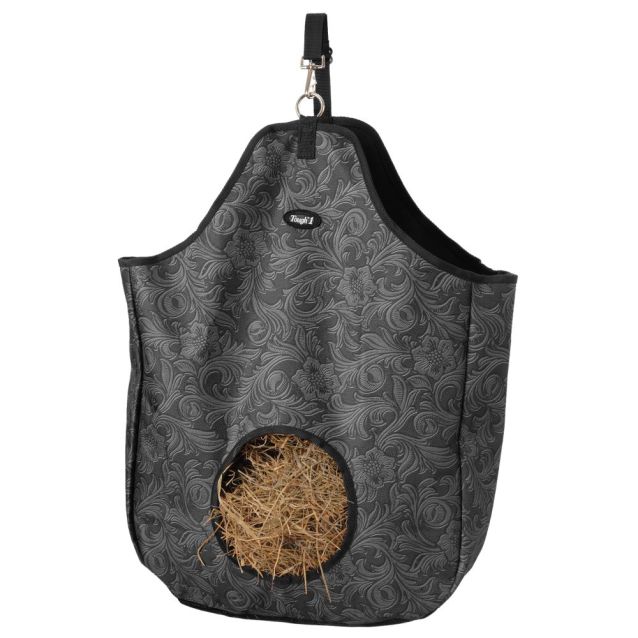 Heavy-duty nylon horse hay bag with 8-inch round feeding hole
