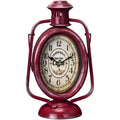 Red vintage-style clock with a white face