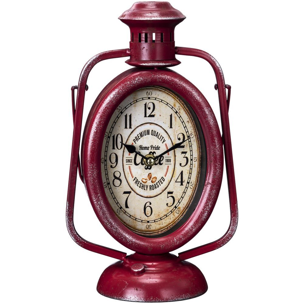 Red vintage-style clock with a white face