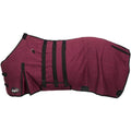 A red Tough-1 Storm-Buster West Coast Blanket with Belly Wrap featuring shoulder gussets and leg straps.